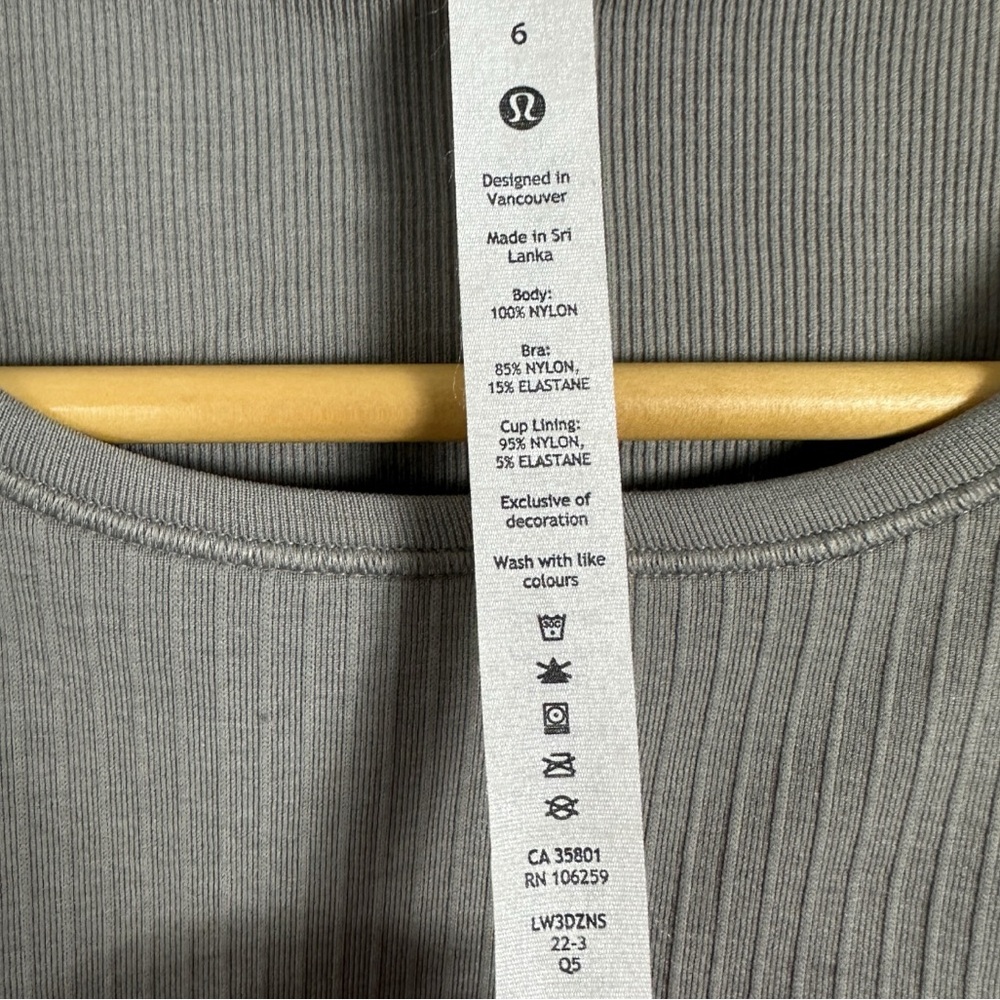 Lululemon Ebb To Street Long Sleeve Shirt Grey Womens Size 6 Ribbed Crop Run Top - Picture 5 of 16